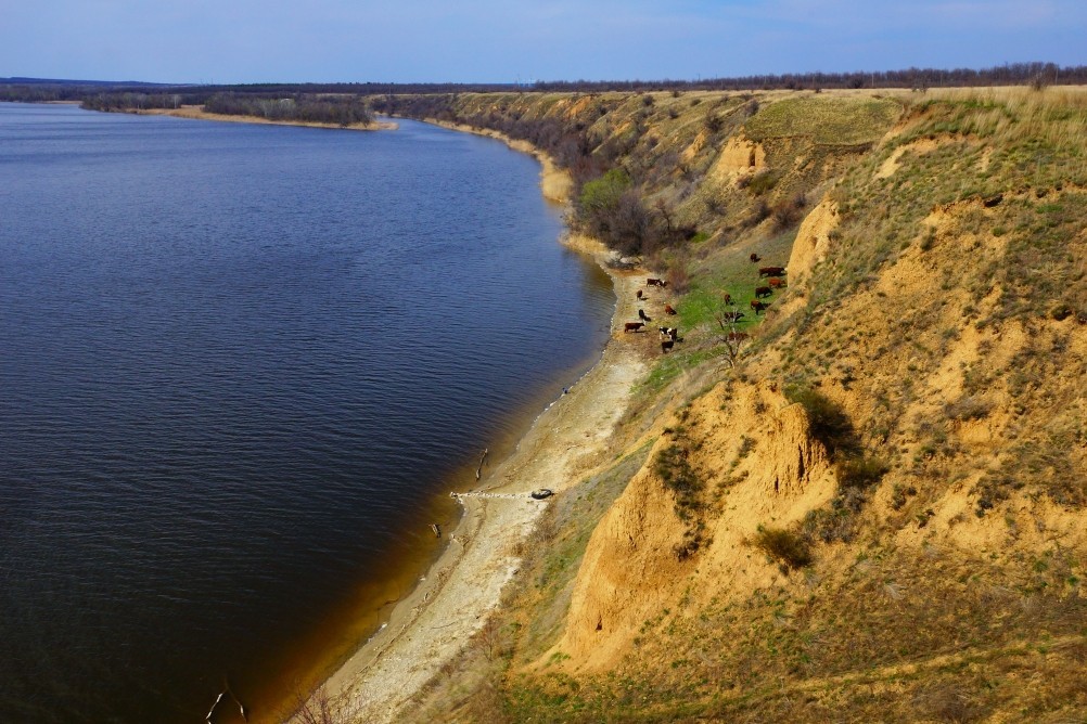 Глиняные скалы на Северском Донце и окопы над рекой.