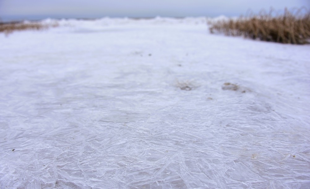 Декабрьский ветреный и морозный день на берегу Азовского моря в селе Займо-Обрыв