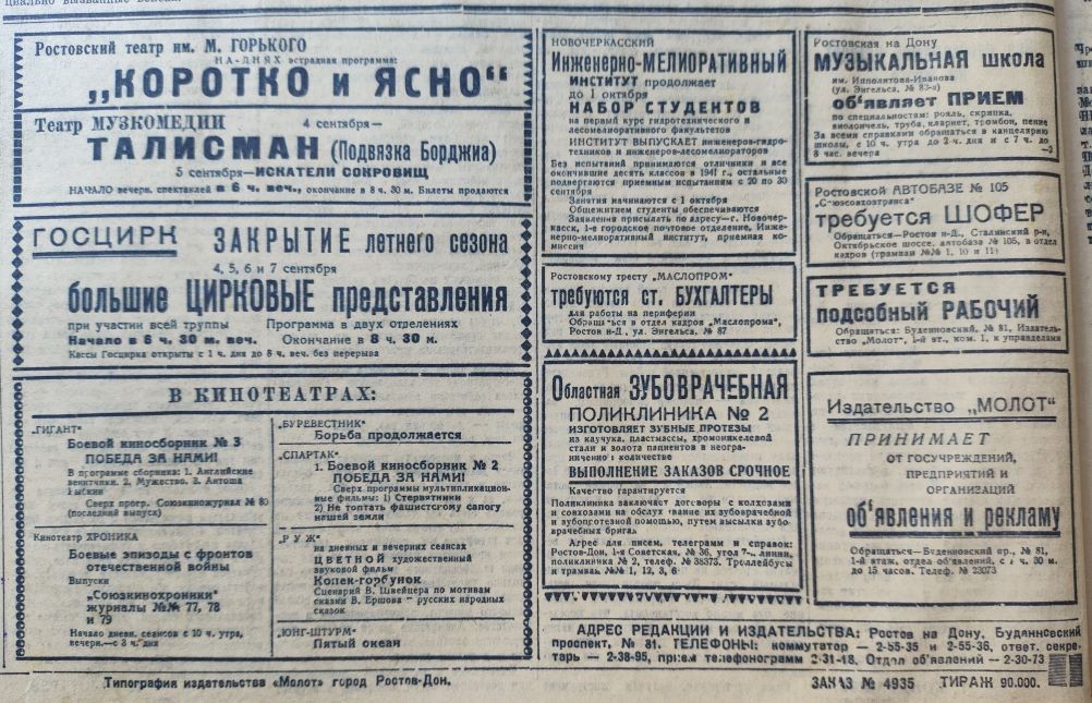 Сбор тёплых вещей для фронта в Ростове на Дону в 1941 г.