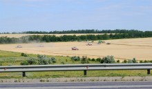 Уборка хлеба комбайнами, прицепными и современными.