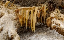 Песчаные сосульки на берегу Таганрогского залива во время ветрового нагона воды