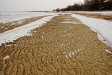 Песчаные сосульки на берегу Таганрогского залива во время ветрового нагона воды