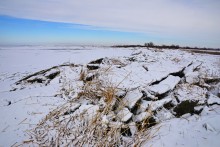 Ветровой нагон льда в Таганрогском заливе у села Займо-Обрыв