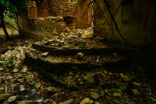 Остатки поместья с прудом и фонтаном