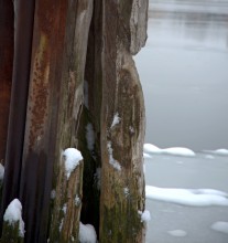 Старый швартовый столб у причала в Старочеркасской