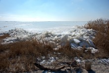 Нагон льда на берег в Таганрогском заливе