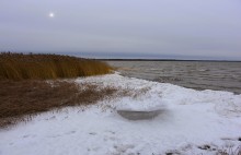 Декабрьский ветреный и морозный день на берегу Азовского моря в селе Займо-Обрыв