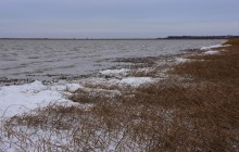 Декабрьский ветреный и морозный день на берегу Азовского моря в селе Займо-Обрыв
