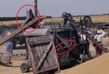 Стационарная молотилка в ростовском колхозе в 1958 г. 