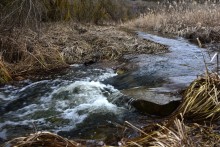 Гребля у скалы на реке Быстрой